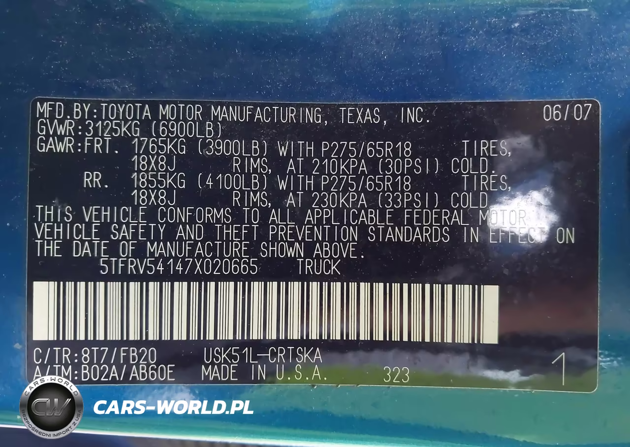 2007 Toyota Tundra Sr5 V8 VIN:5TFRV54147X020665 - 9
