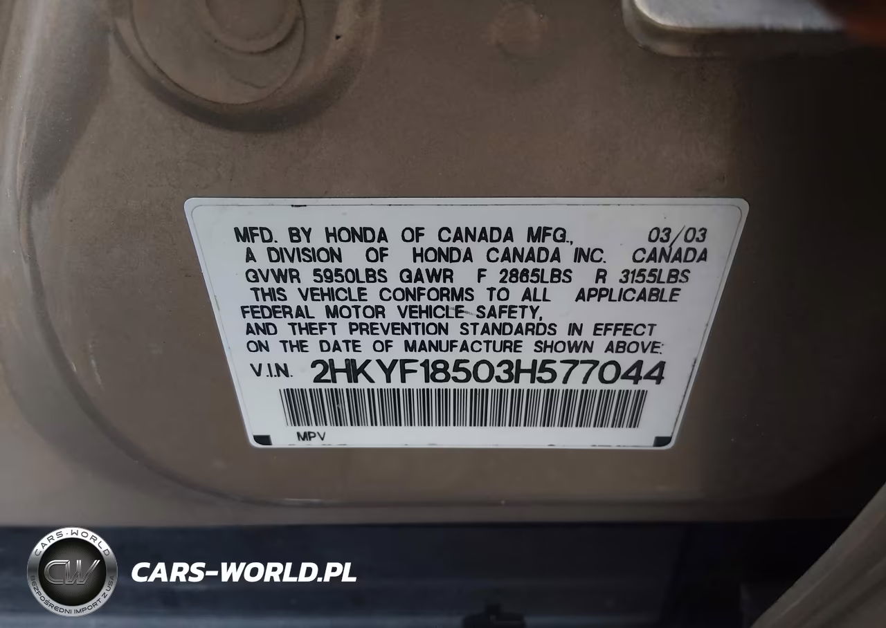 2003 Honda Pilot Ex-L VIN:2HKYF18503H577044 - 9
