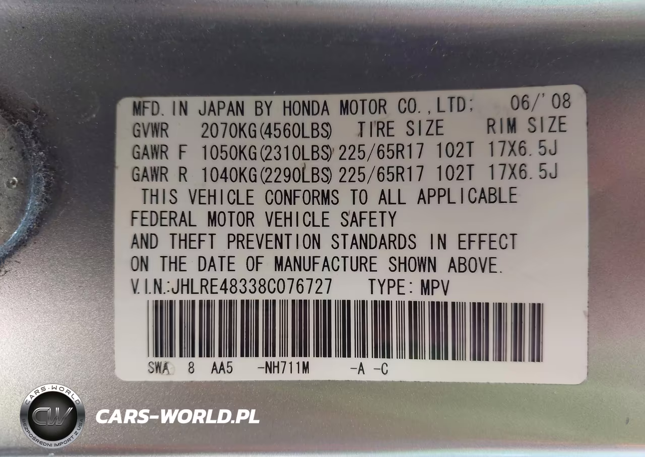 2008 Honda Cr-V Lx VIN:JHLRE48338C076727 - 9