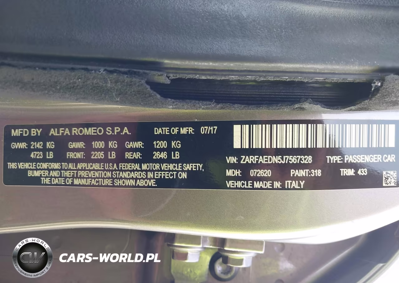 2018 Alfa Romeo Giulia Awd VIN:ZARFAEDN5J7567328 - 9