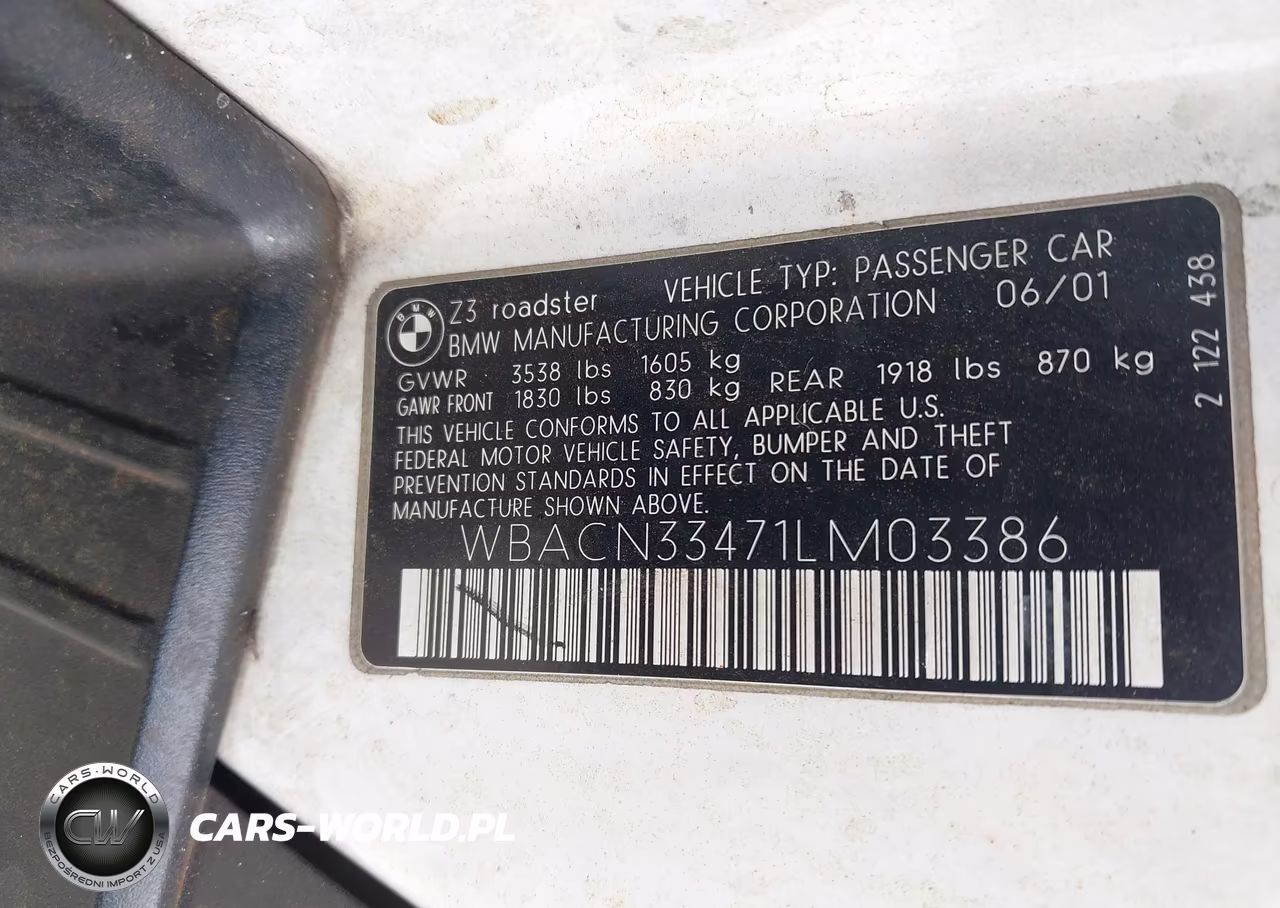 2001 BMW Z3 2.5I VIN:WBACN33471LM03386 - 9