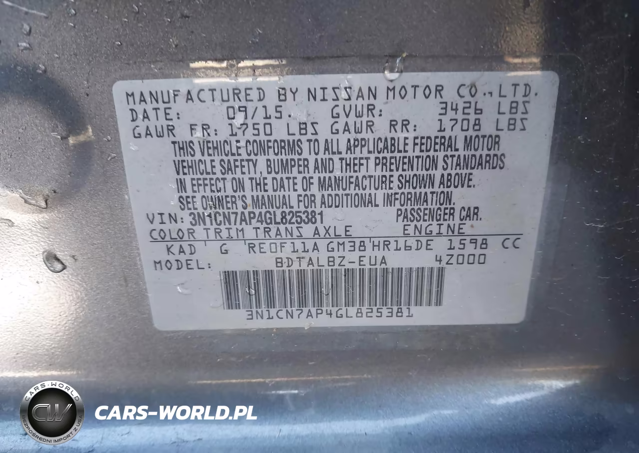 2016 Nissan Versa 1.6 Sv VIN:3N1CN7AP4GL825381 - 9