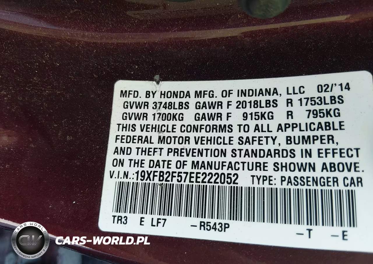 2014 Honda Civic Lx VIN:19XFB2F57EE222052 - 9