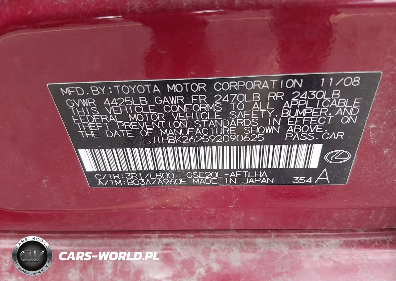 2009 Lexus Is 250 VIN:JTHBK262592090625 - 9