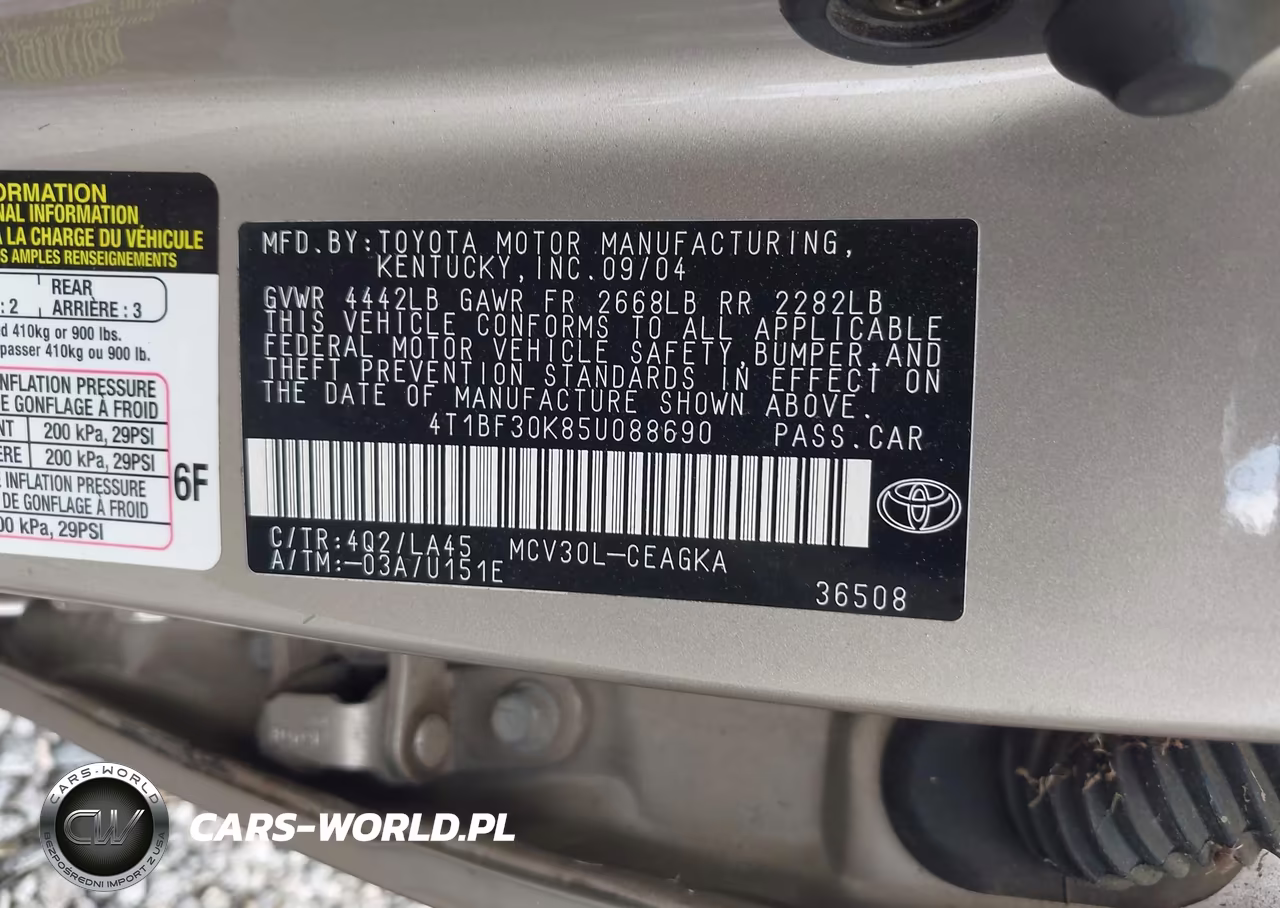 2005 Toyota Camry Xle V6 VIN:4T1BF30K85U088690 - 9