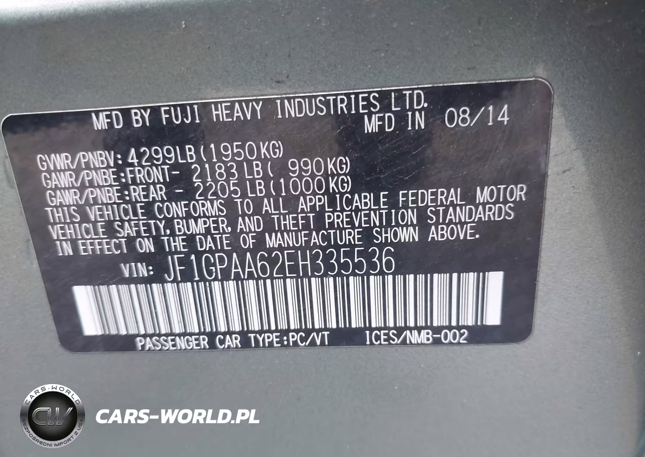 2014 Subaru Impreza 2.0I VIN:JF1GPAA62EH335536 - 9