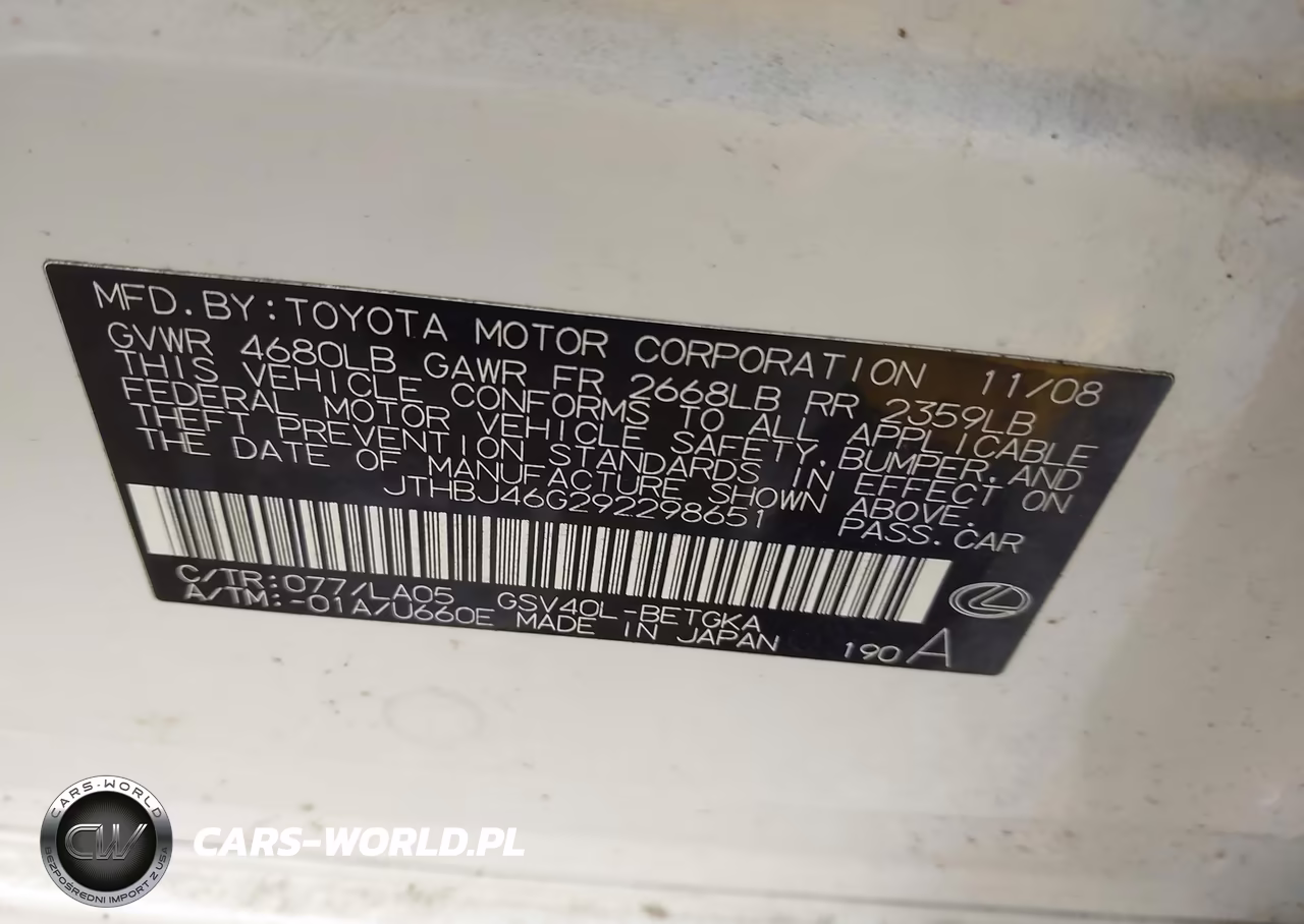 2009 Lexus Es 350 VIN:JTHBJ46G292298651 - 9