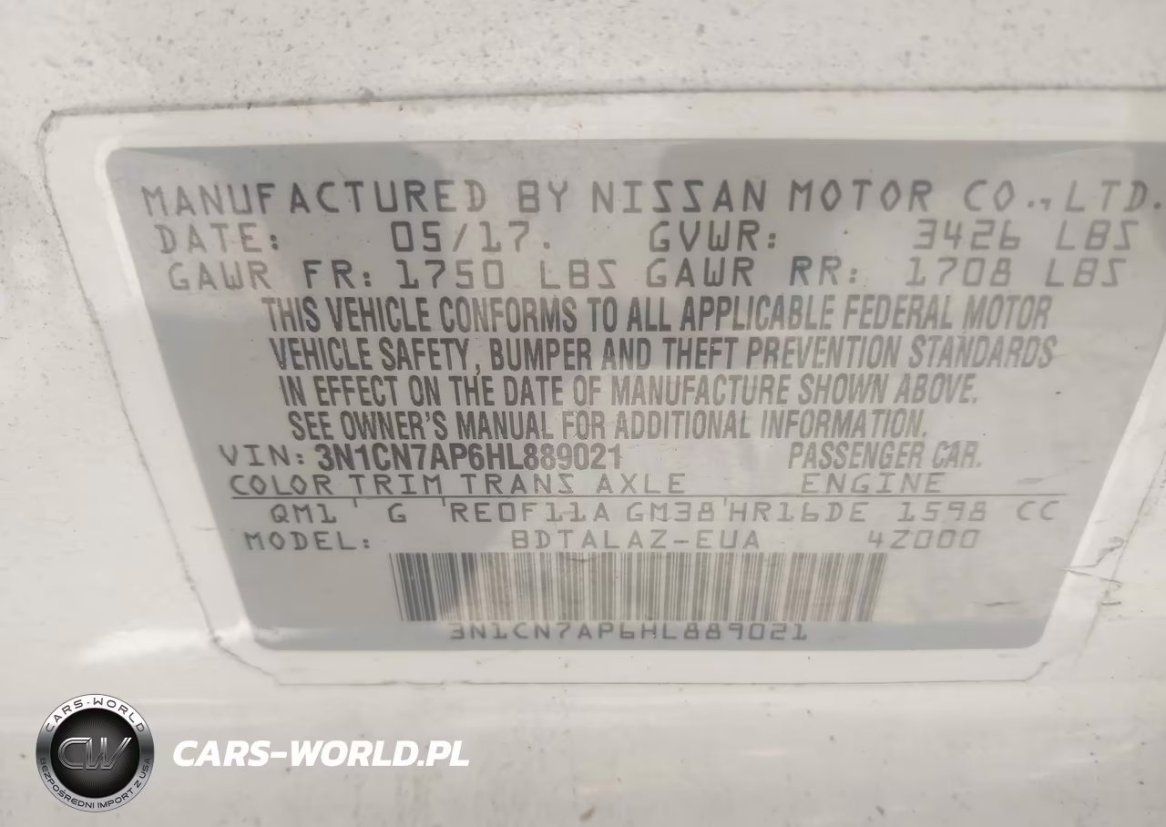 2017 Nissan Versa 1.6 S+ VIN:3N1CN7AP6HL889021 - 9