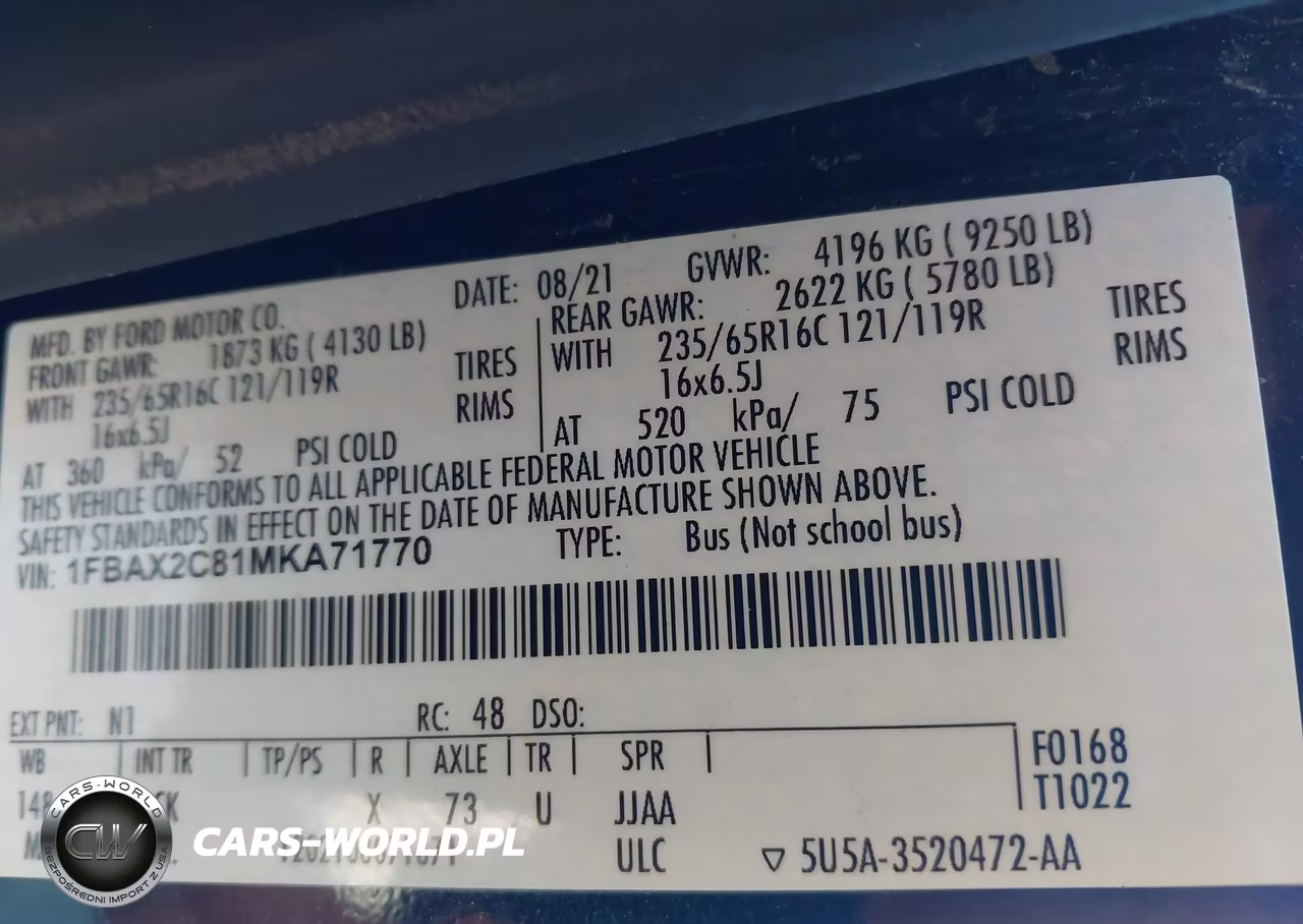 2021 Ford Transit-350 Passenger Van Xlt VIN:1FBAX2C81MKA71770 - 9