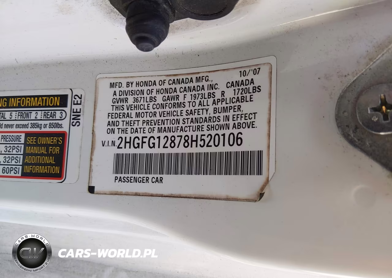 2008 Honda Civic Ex VIN:2HGFG12878H520106 - 9
