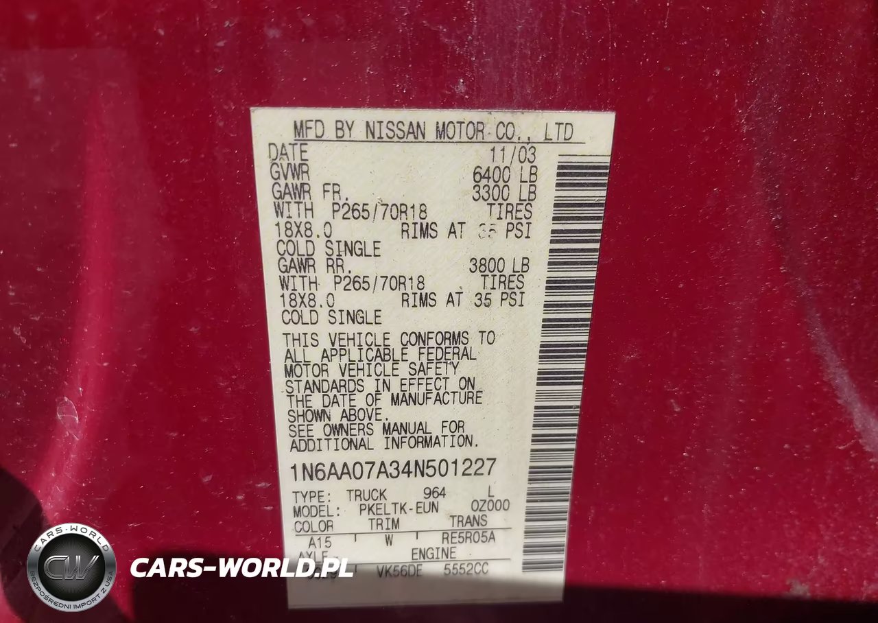 2004 Nissan Titan Se VIN:1N6AA07A34N501227 - 9