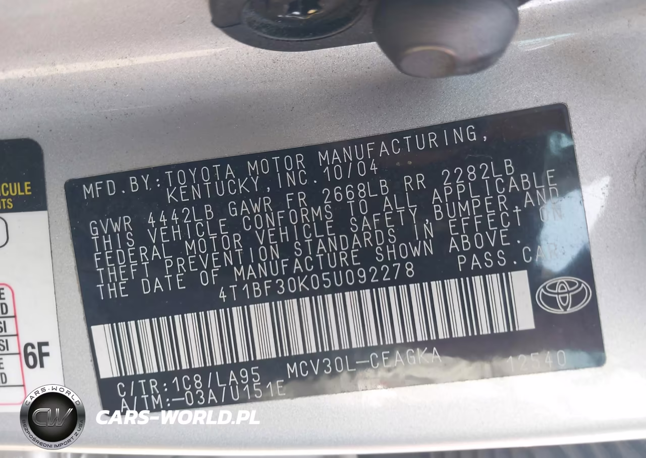 2005 Toyota Camry Xle V6 VIN:4T1BF30K05U092278 - 9