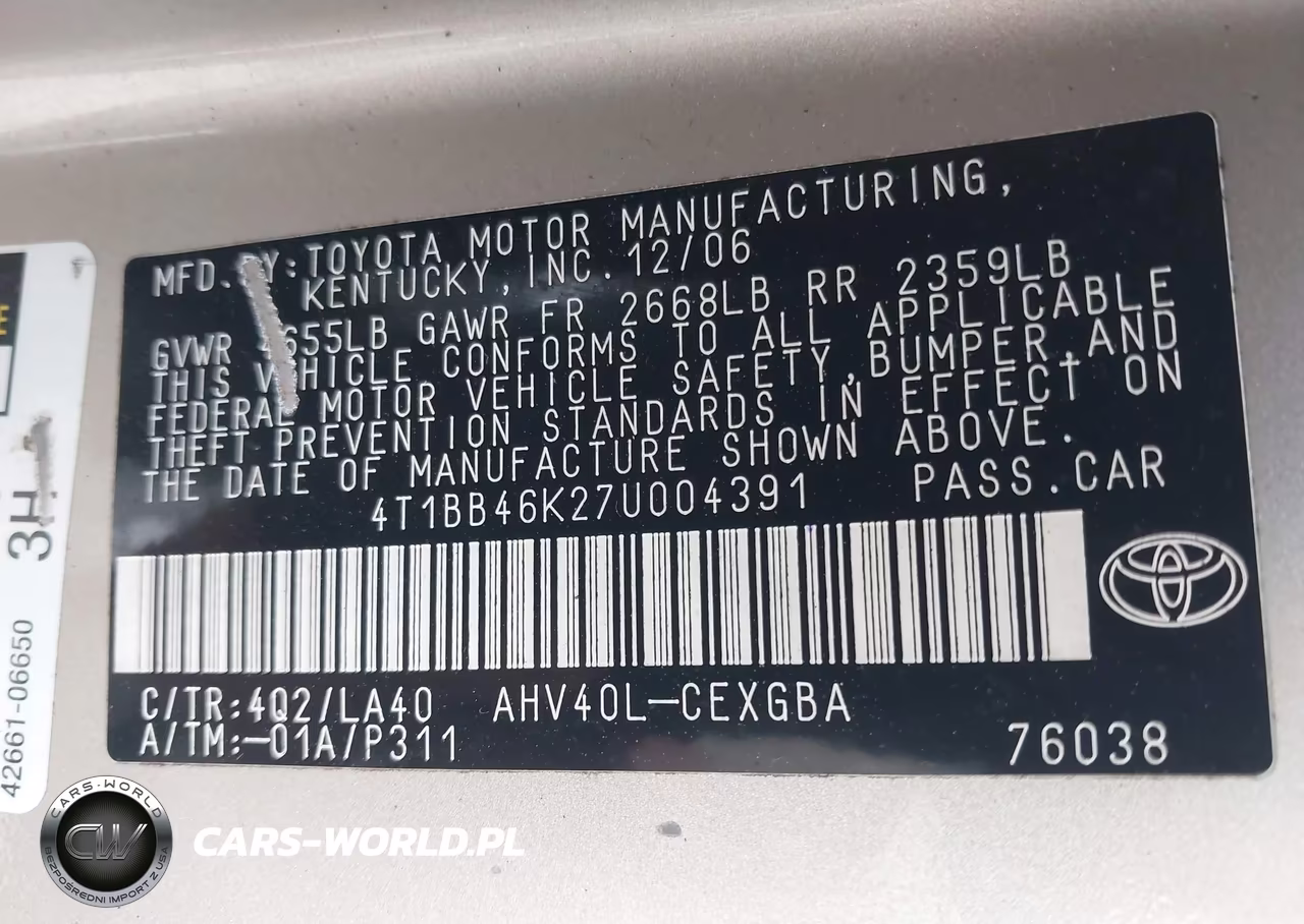 2007 Toyota Camry Hybrid VIN:4T1BB46K27U004391 - 9