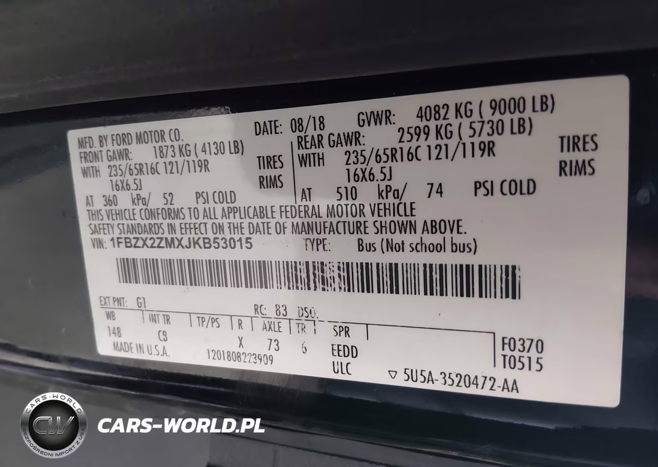 2018 Ford Transit-350 Xl VIN:1FBZX2ZMXJKB53015 - 9