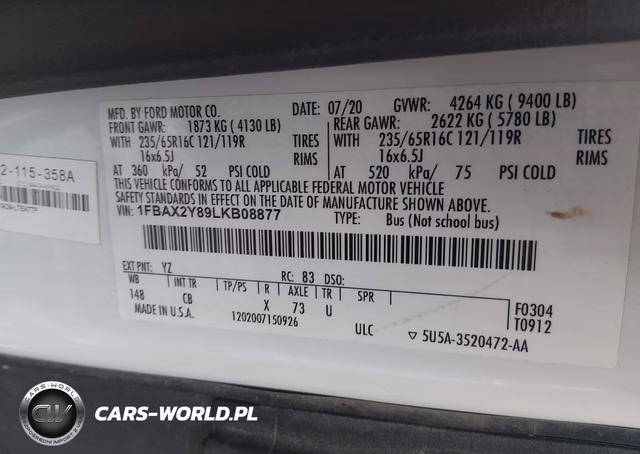 2020 Ford Transit-350 Passenger Van Xl VIN:1FBAX2Y89LKB08877 - 9