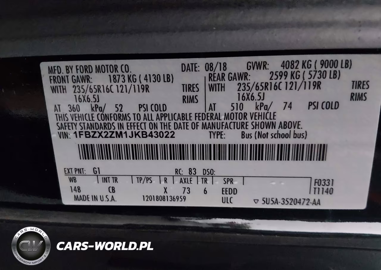 2018 Ford Transit-350 Xl VIN:1FBZX2ZM1JKB43022 - 9