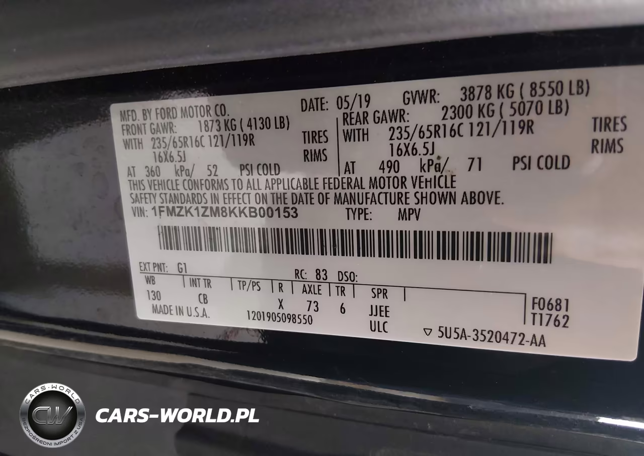2019 Ford Transit-150 Xl VIN:1FMZK1ZM8KKB00153 - 9