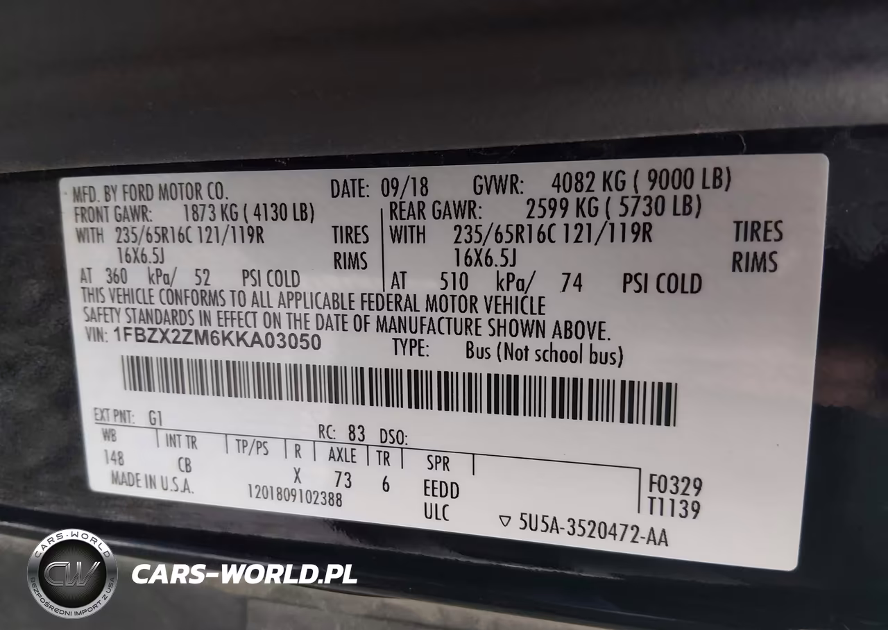 2019 Ford Transit-350 Xl VIN:1FBZX2ZM6KKA03050 - 9