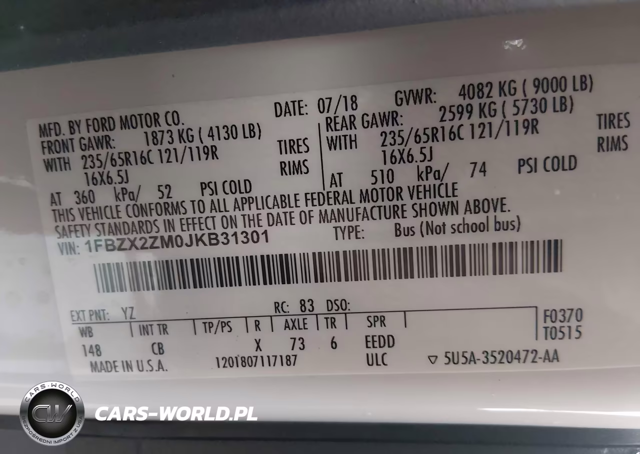 2018 Ford Transit-350 Xl VIN:1FBZX2ZM0JKB31301 - 9