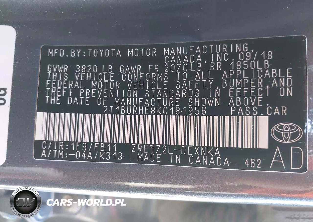 2019 Toyota Corolla Le VIN:2T1BURHE8KC181956 - 9