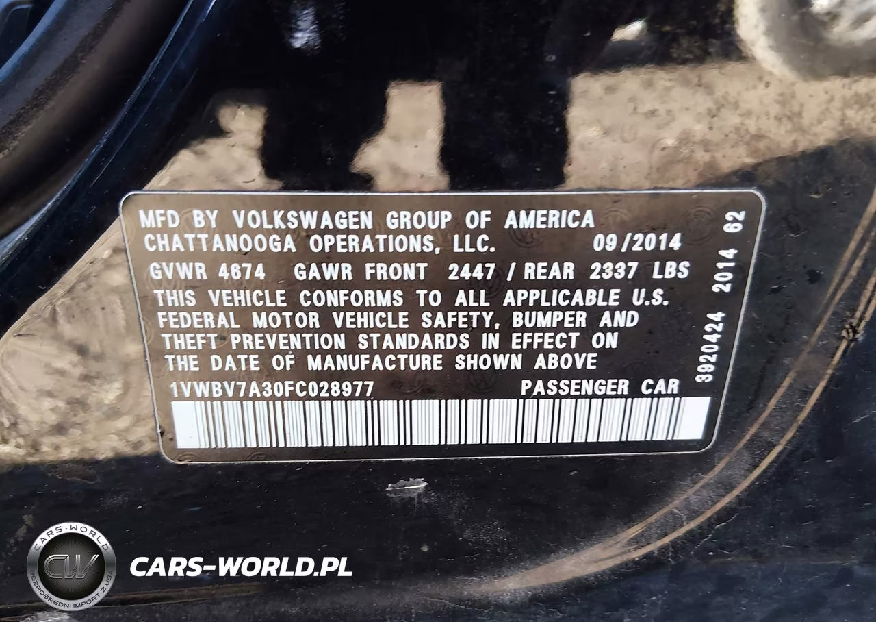 2015 Volkswagen Passat 2.0L Tdi Se VIN:1VWBV7A30FC028977 - 9