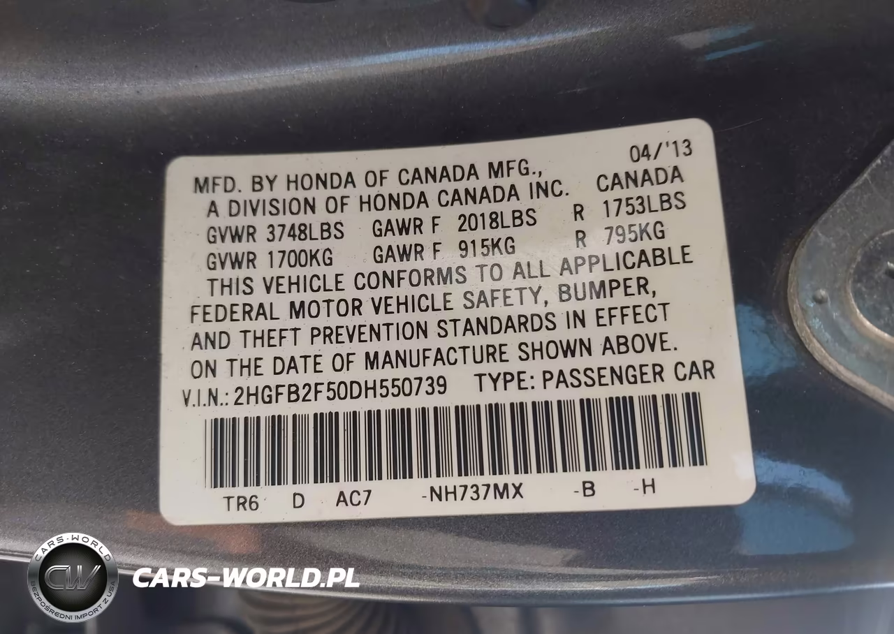 2013 Honda Civic Lx VIN:2HGFB2F50DH550739 - 9