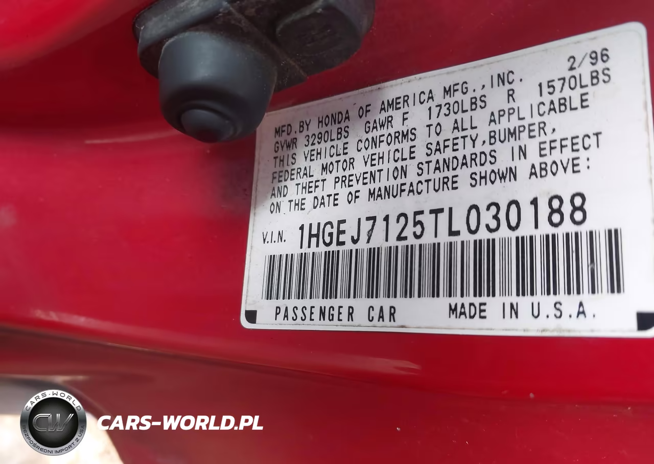 1996 Honda Civic Hx VIN:1HGEJ7125TL030188 - 9