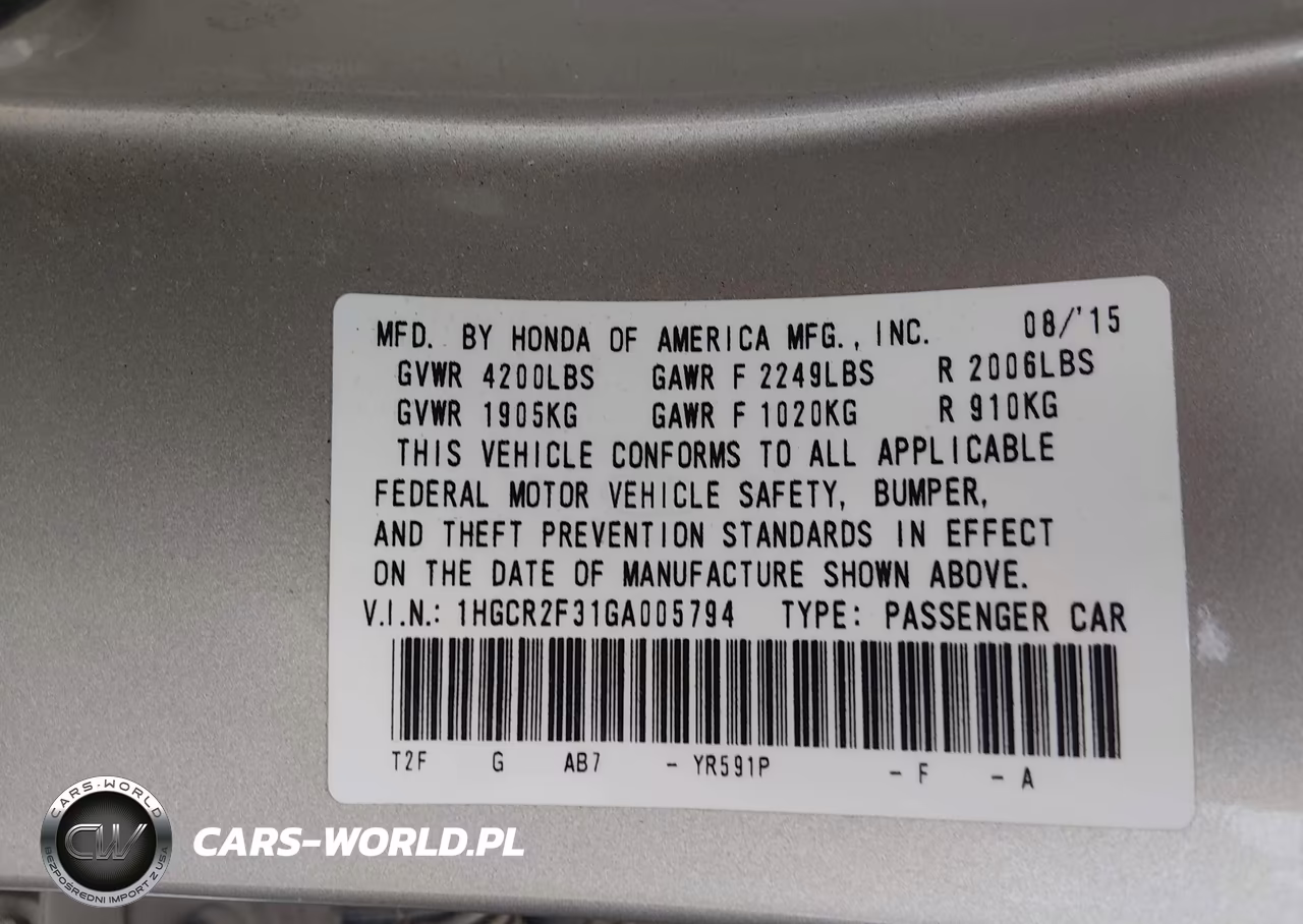 2016 Honda Accord Lx VIN:1HGCR2F31GA005794 - 9