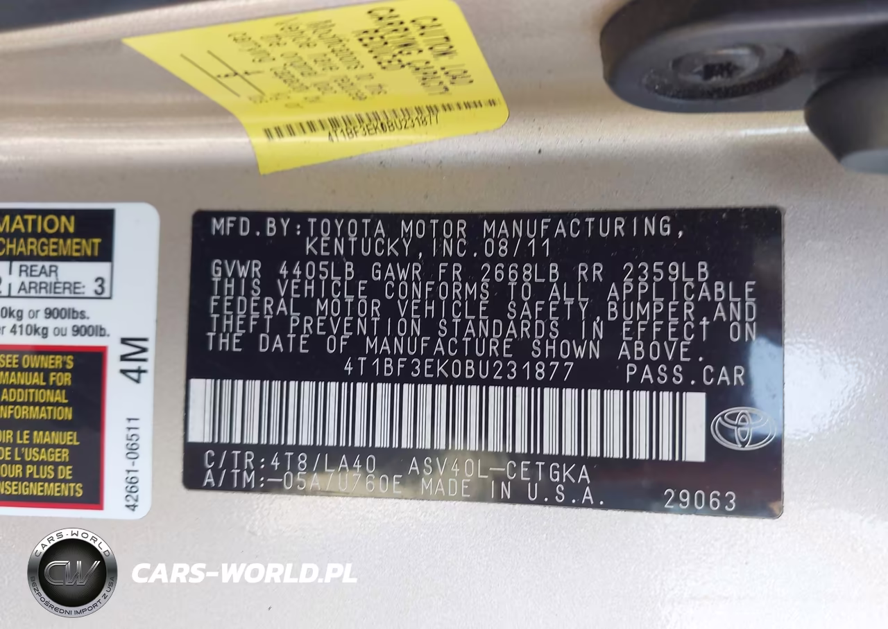 2011 Toyota Camry Xle VIN:4T1BF3EK0BU231877 - 9