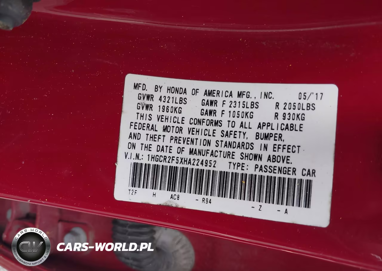 2017 Honda Accord Sport VIN:1HGCR2F5XHA224952 - 9