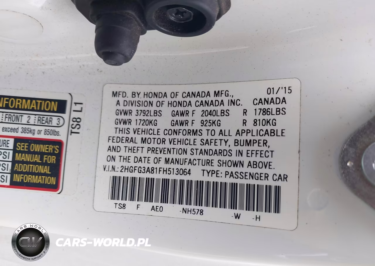 2015 Honda Civic Ex VIN:2HGFG3A81FH513064 - 9