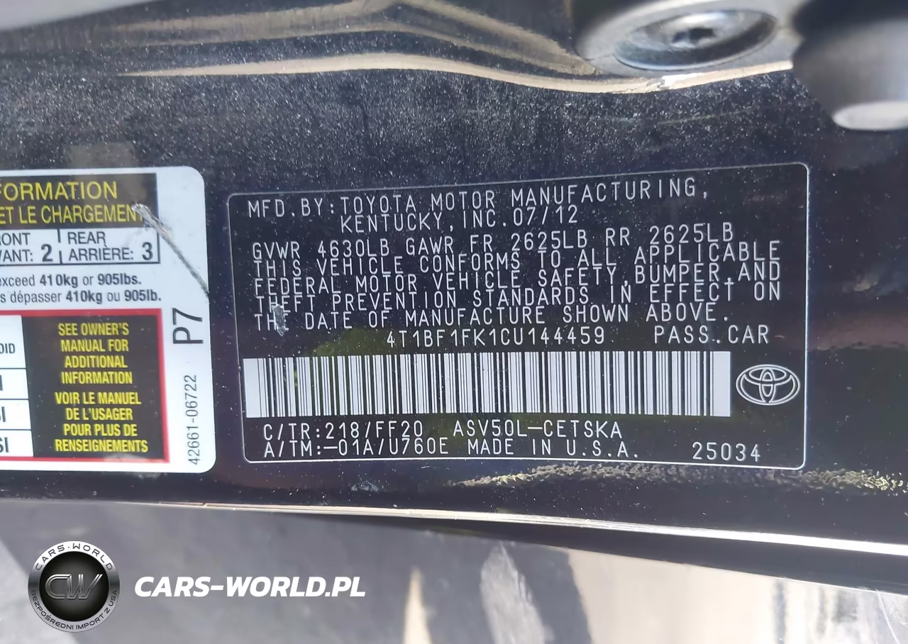 2012 Toyota Camry Se VIN:4T1BF1FK1CU144459 - 9