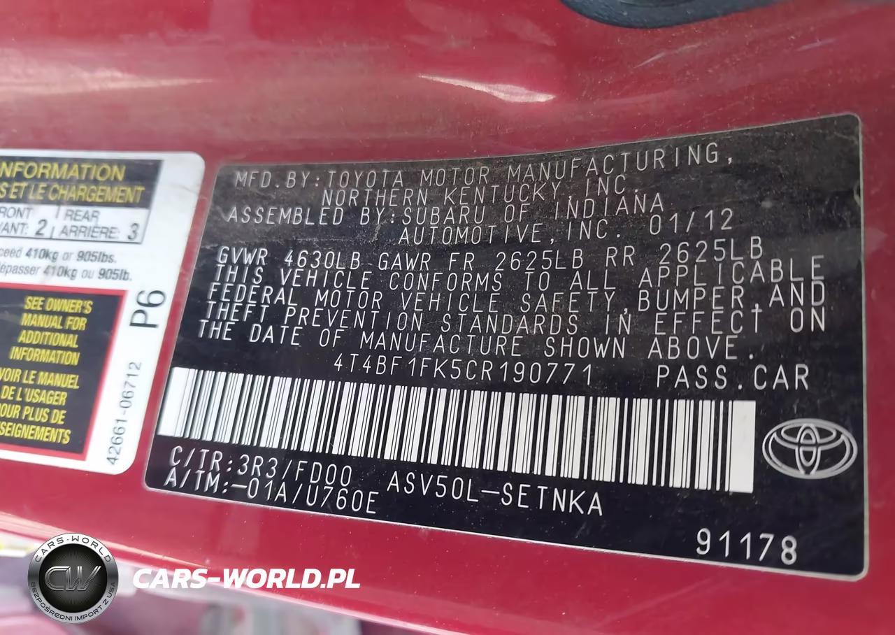 2012 Toyota Camry Le VIN:4T4BF1FK5CR190771 - 9