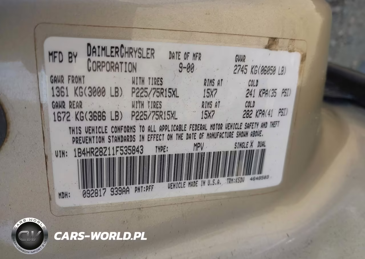 2001 Dodge Durango VIN:1B4HR28Z11F535843 - 9