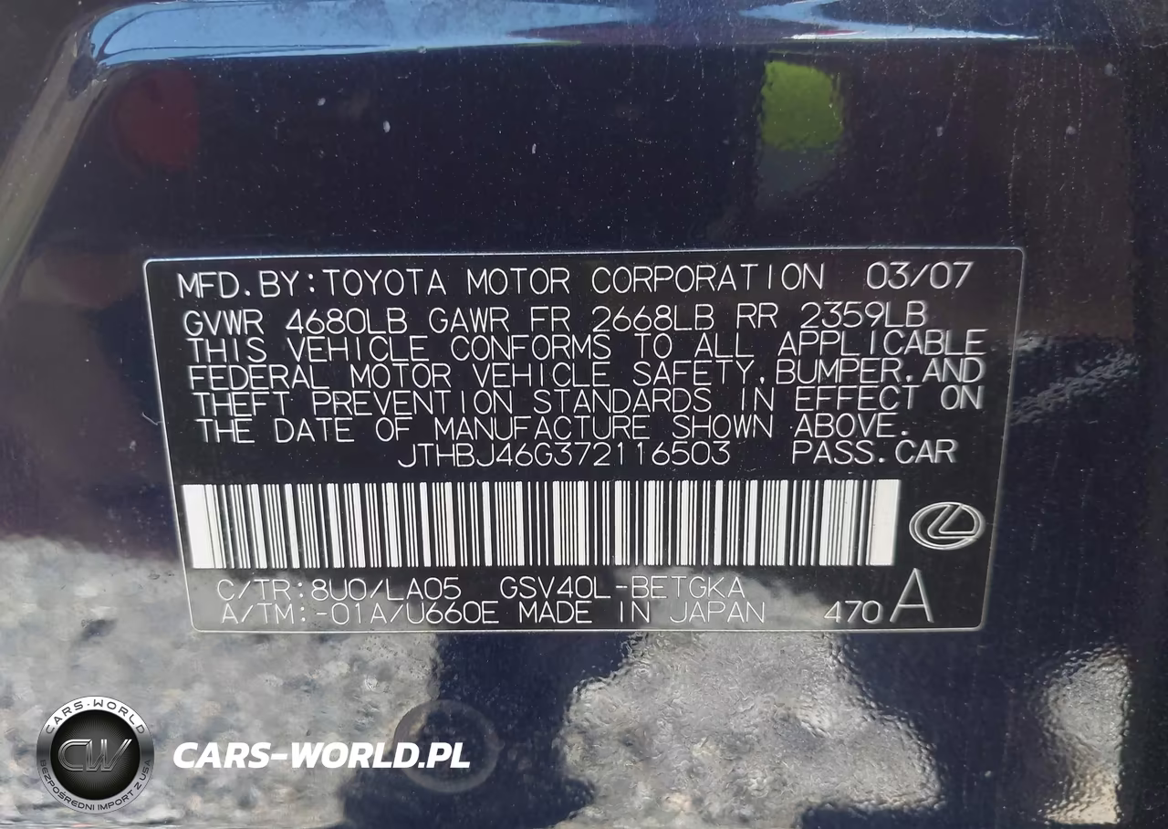 2007 Lexus Es 350 VIN:JTHBJ46G372116503 - 9