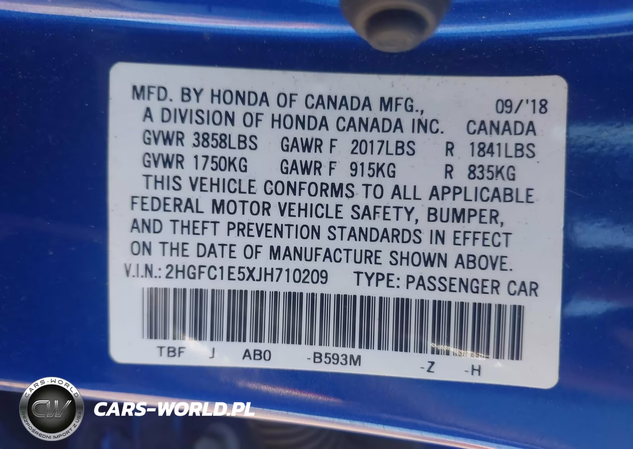2018 Honda Civic Si VIN:2HGFC1E5XJH710209 - 9