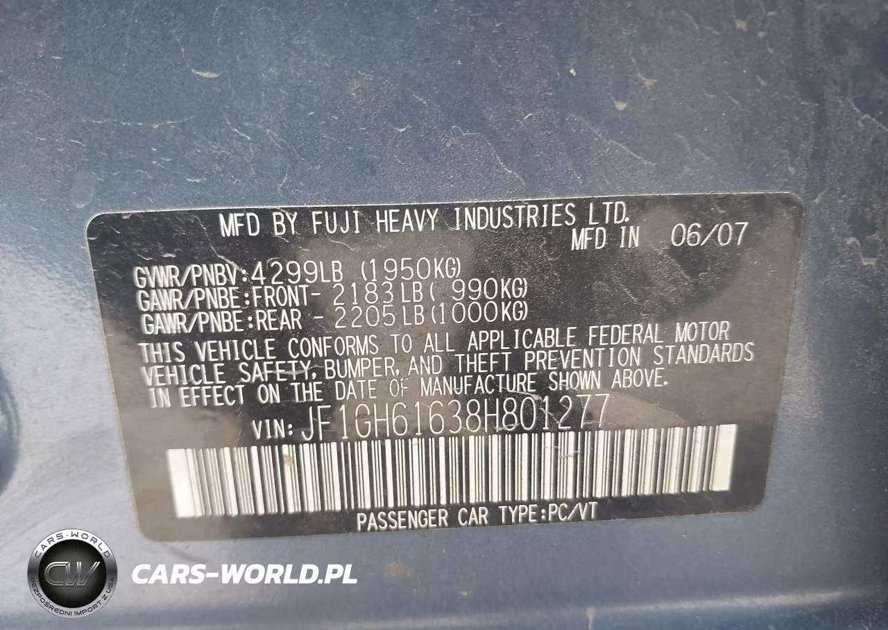 2008 Subaru Impreza 2.5I VIN:JF1GH61638H801277 - 9