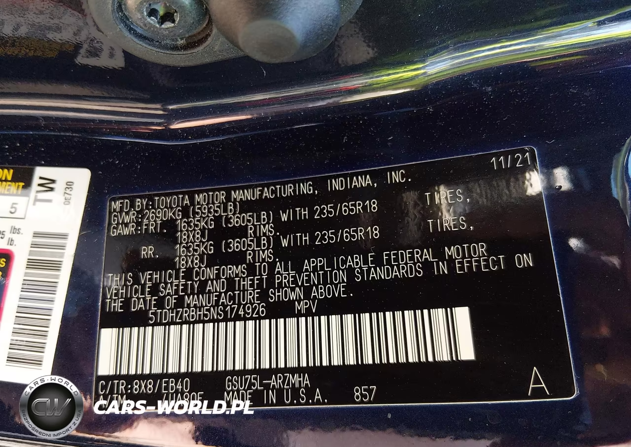 2022 Toyota Highlander Xle VIN:5TDHZRBH5NS174926 - 9
