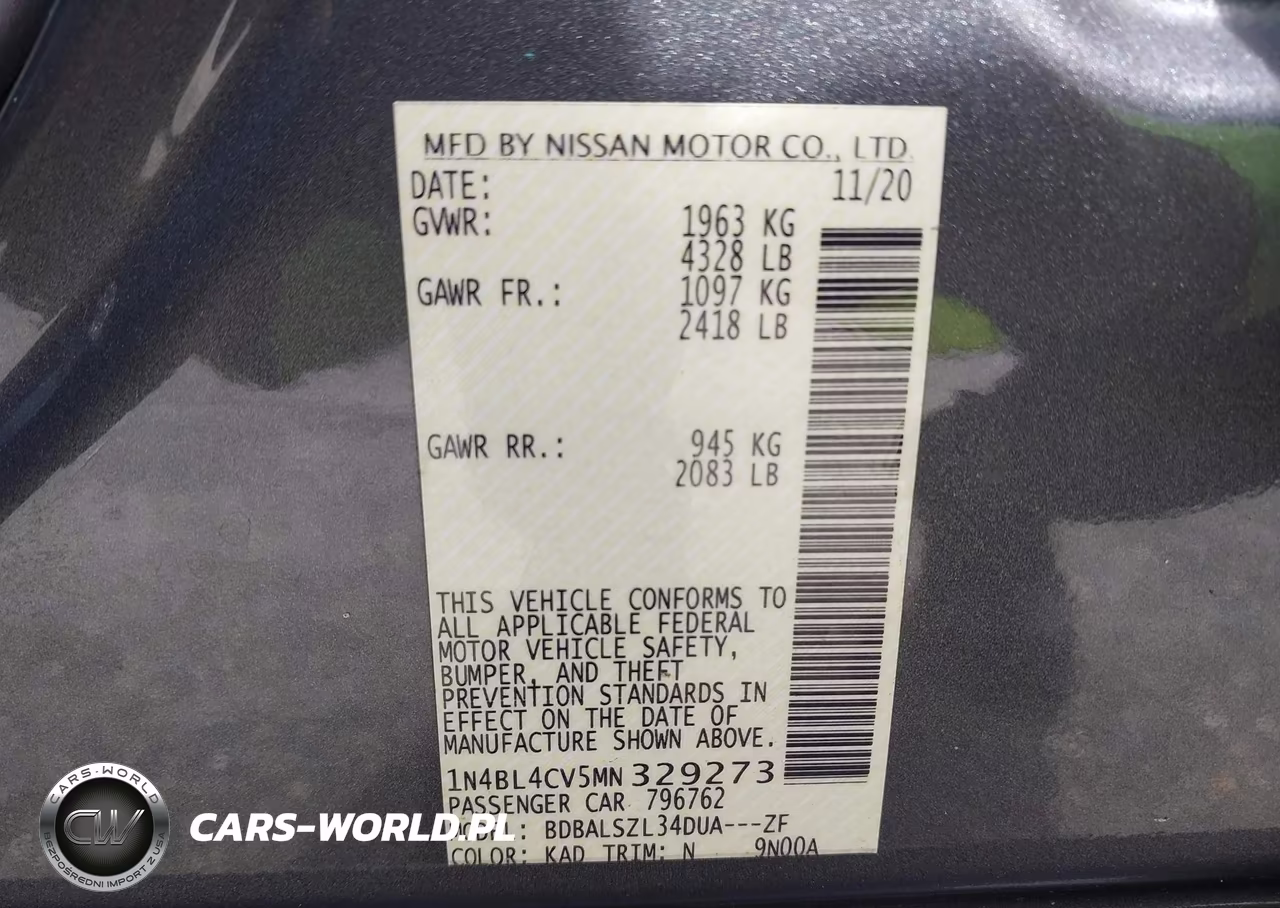 2021 Nissan Altima Sr Fwd VIN:1N4BL4CV5MN329273 - 9