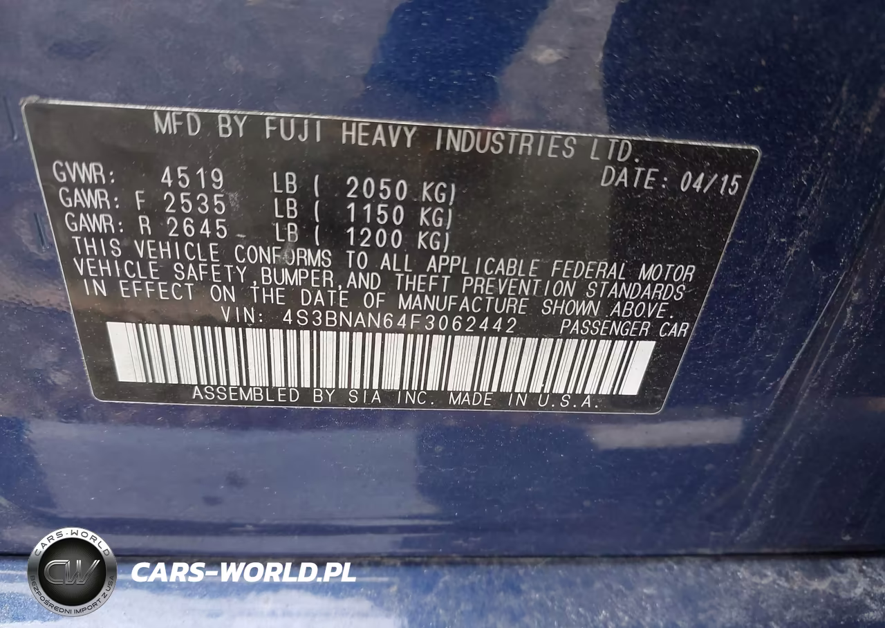 2015 Subaru Legacy 2.5I Limited VIN:4S3BNAN64F3062442 - 9