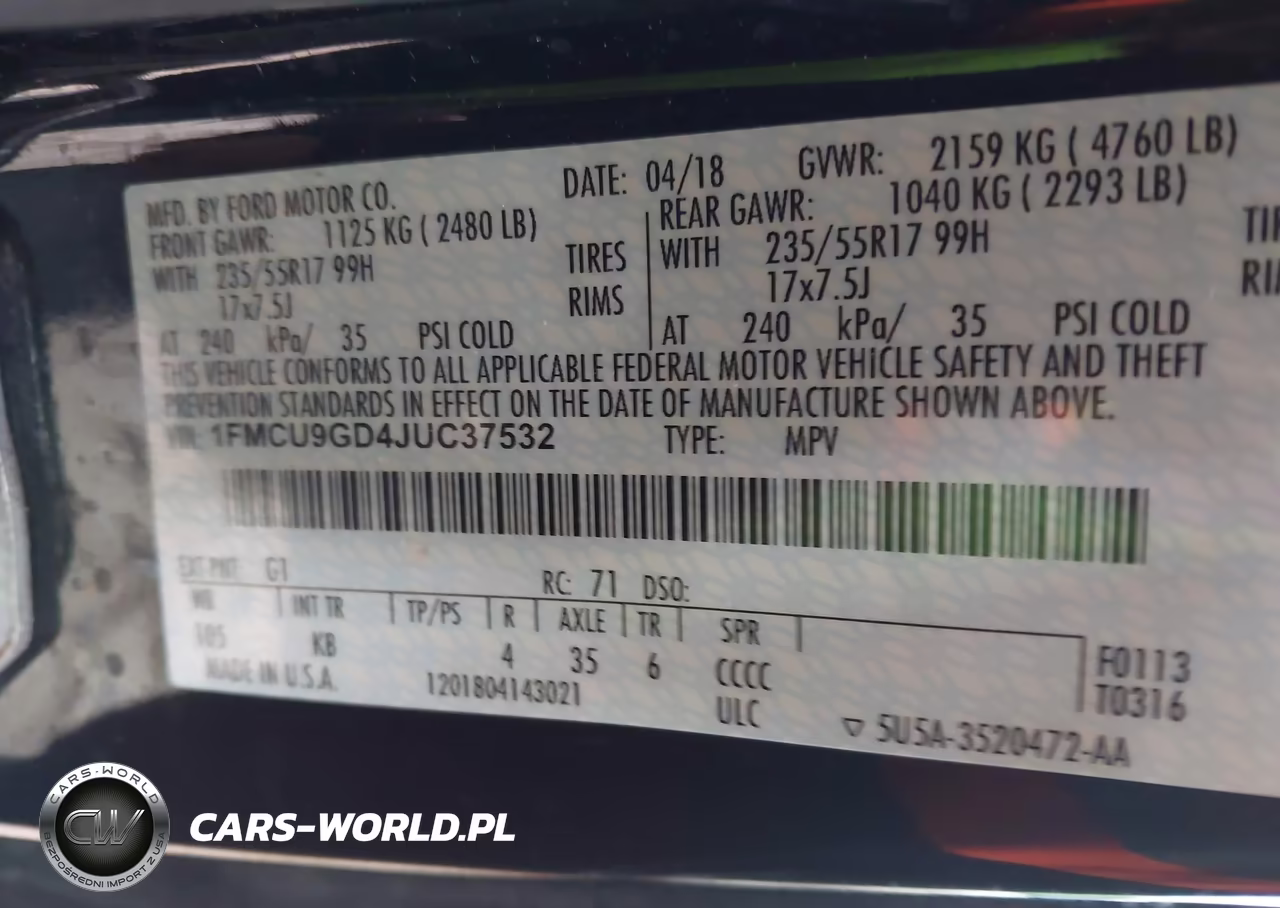 2018 Ford Escape Se VIN:1FMCU9GD4JUC37532 - 9