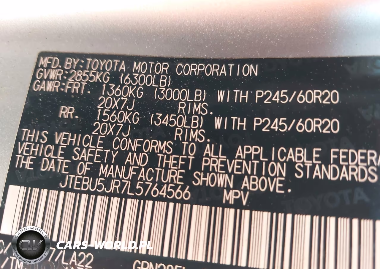 2020 Toyota 4Runner Limited VIN:JTEBU5JR7L5764566 - 9