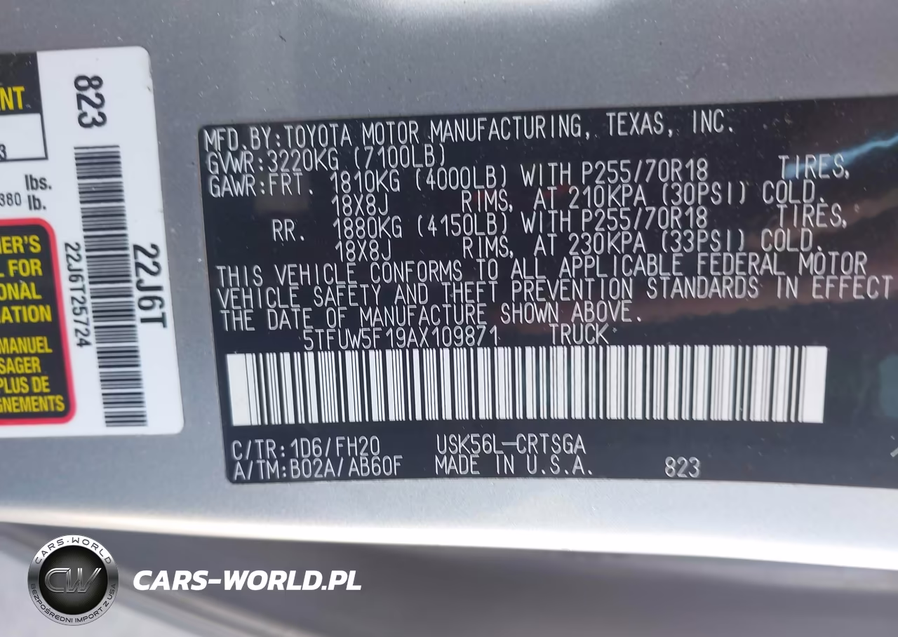 2010 Toyota Tundra Grade 5.7L V8 VIN:5TFUW5F19AX109871 - 9