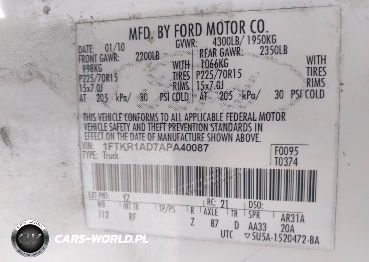 2010 Ford Ranger VIN:1FTKR1AD7APA40087 - 9