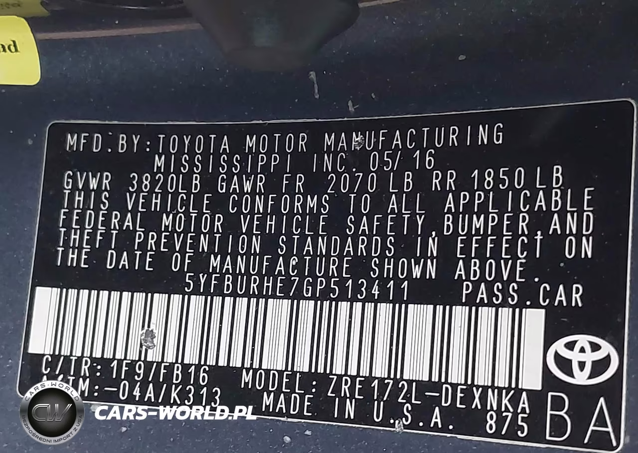 2016 Toyota Corolla Le VIN:5YFBURHE7GP513411 - 9