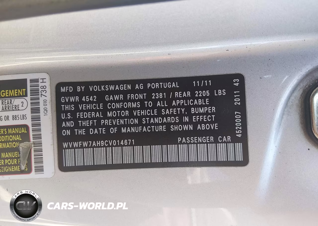 2012 Volkswagen Eos Lux VIN:WVWFW7AH9CV014671 - 9