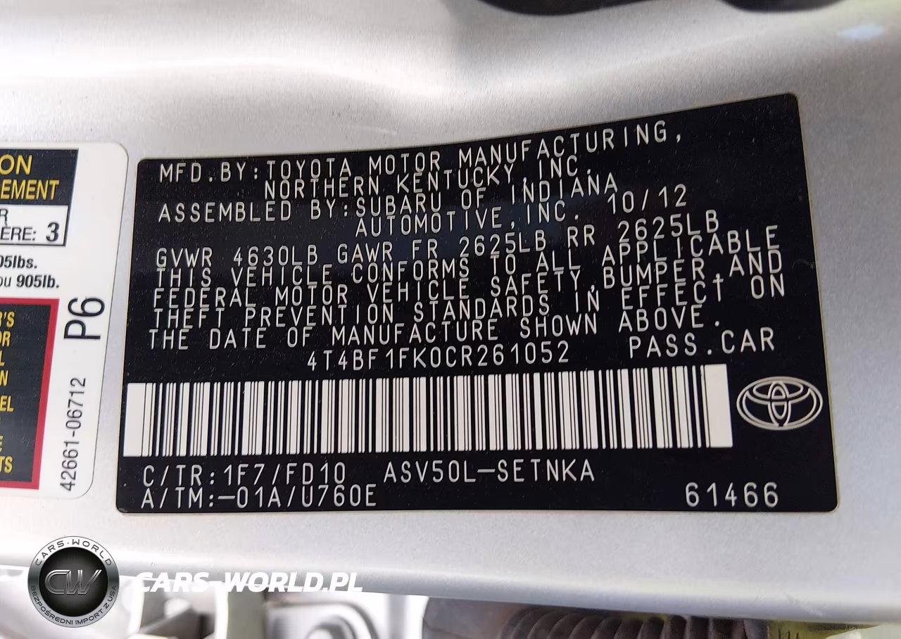 2012 Toyota Camry Le VIN:4T4BF1FK0CR261052 - 9