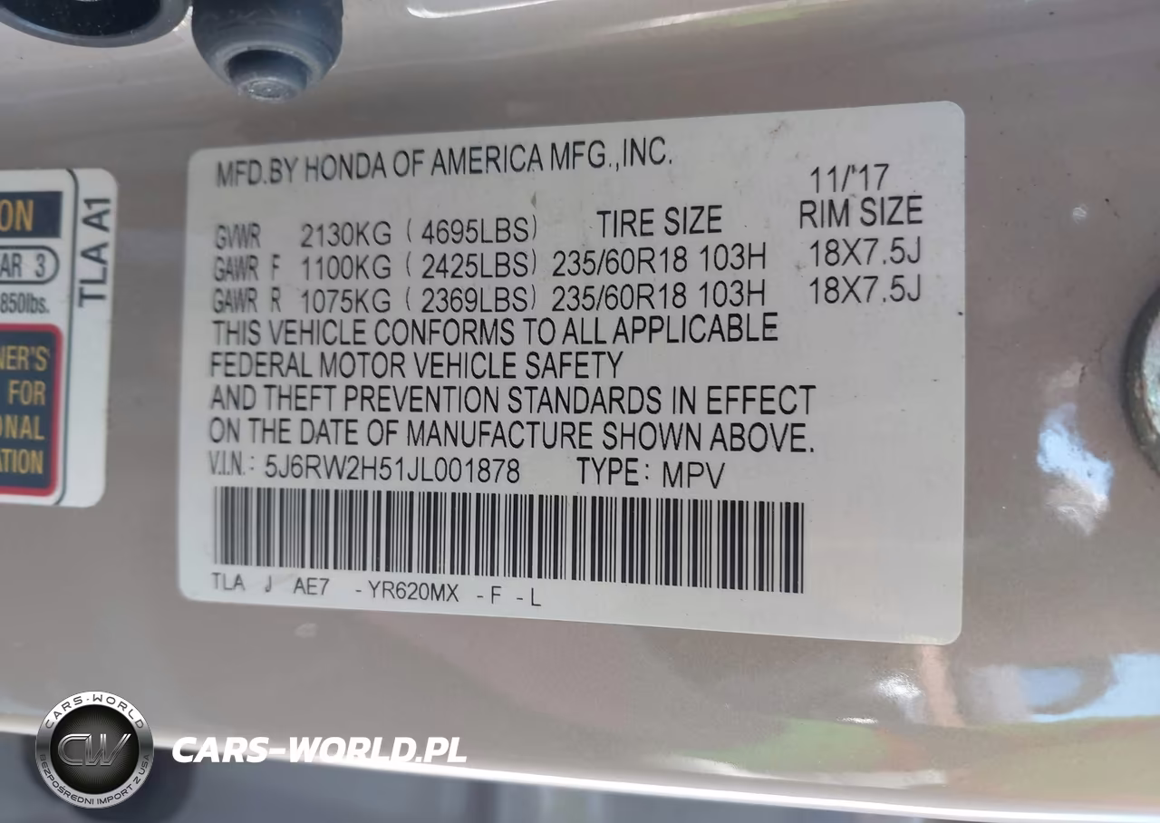 2018 Honda Cr-V Ex VIN:5J6RW2H51JL001878 - 9