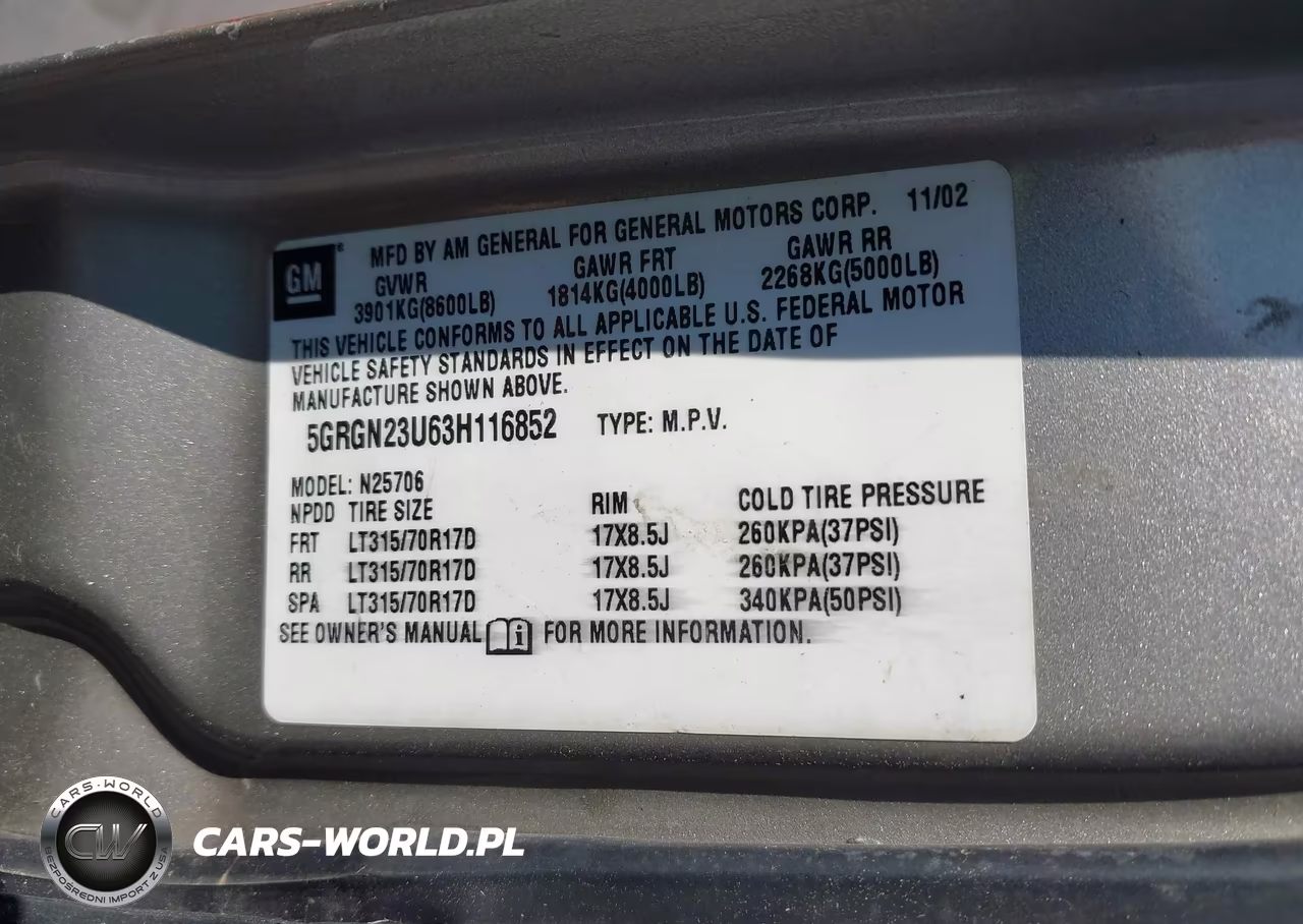 2003 Hummer H2 VIN:5GRGN23U63H116852 - 9