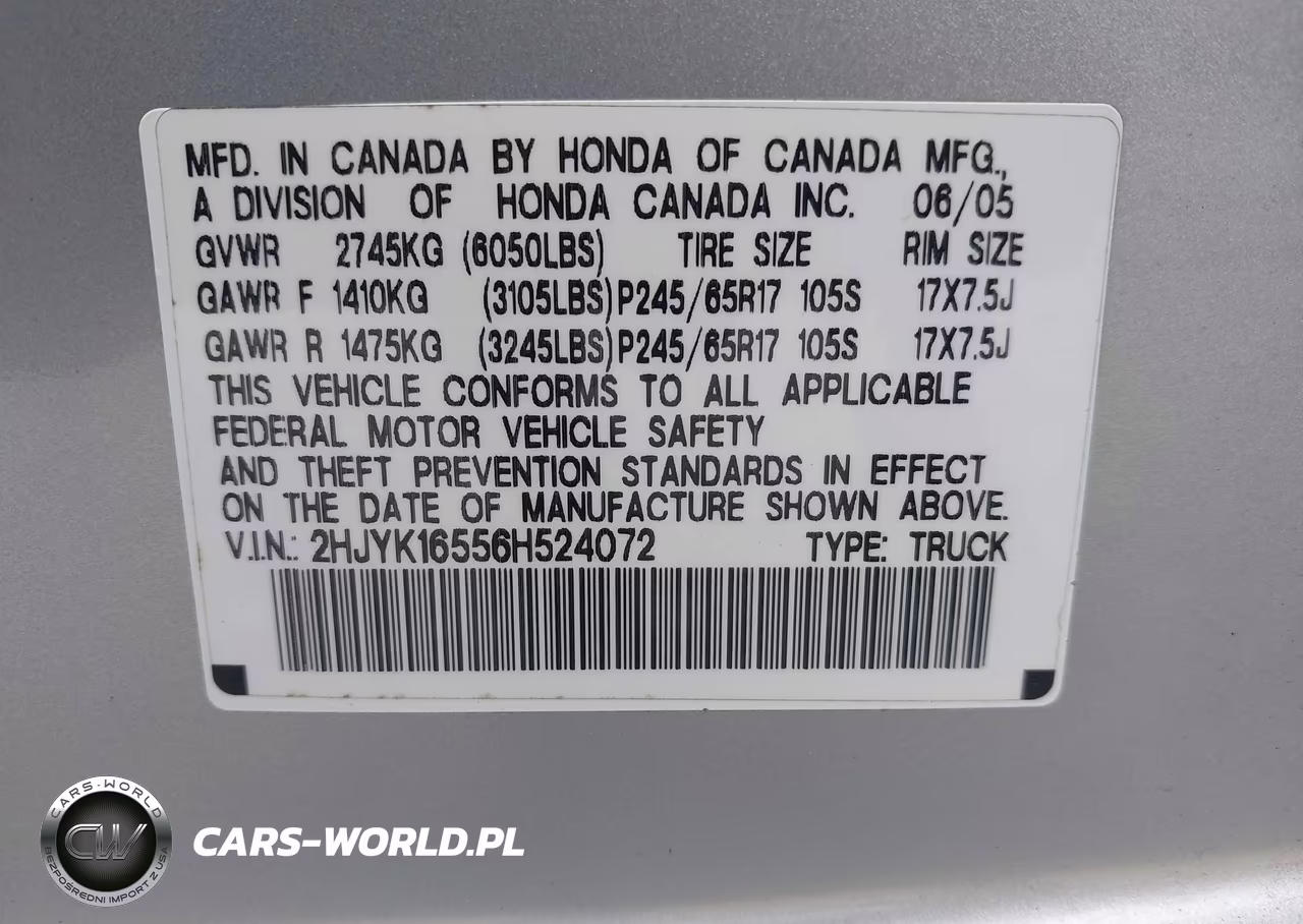 2006 Honda Ridgeline Rtl VIN:2HJYK16556H524072 - 9